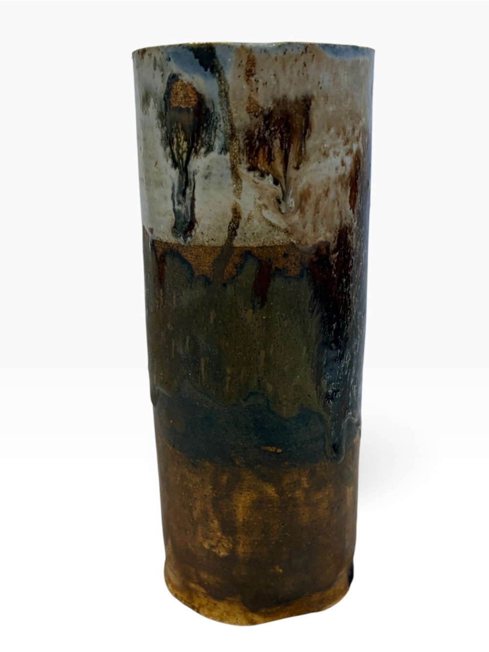 Vintage 1971 Signed Studio Pottery Vase | Handmade Stoneware Drip Glaze Vessel - Picture 7 of 17